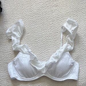 White Eyelet Ruffle Strap Underwire Bikini Top